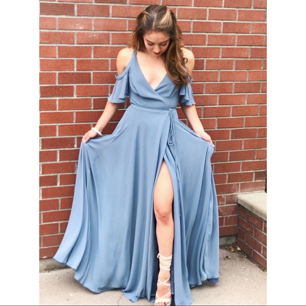 Lulus Easy Listening Slate Blue Wrap Maxi Dress
